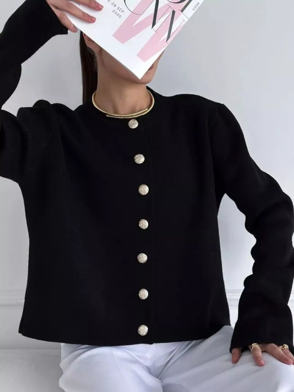 Crew-Neck Button Down Cardigan