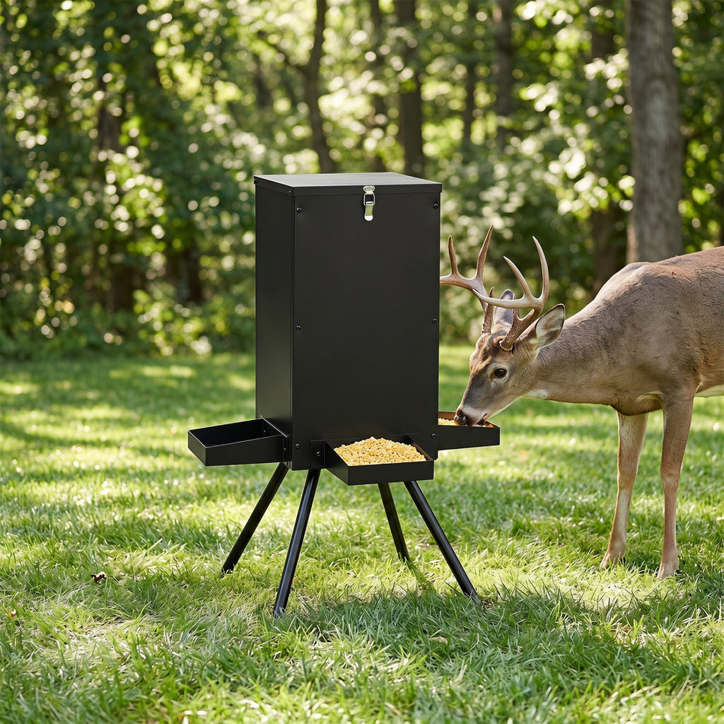 90LB Gravity Deer Feeder with 4 Feeding Trays and Stand