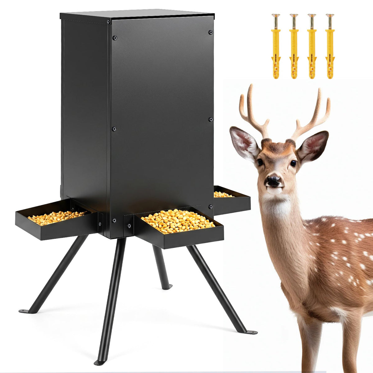 90LB Gravity Deer Feeder with 4 Feeding Trays and Stand