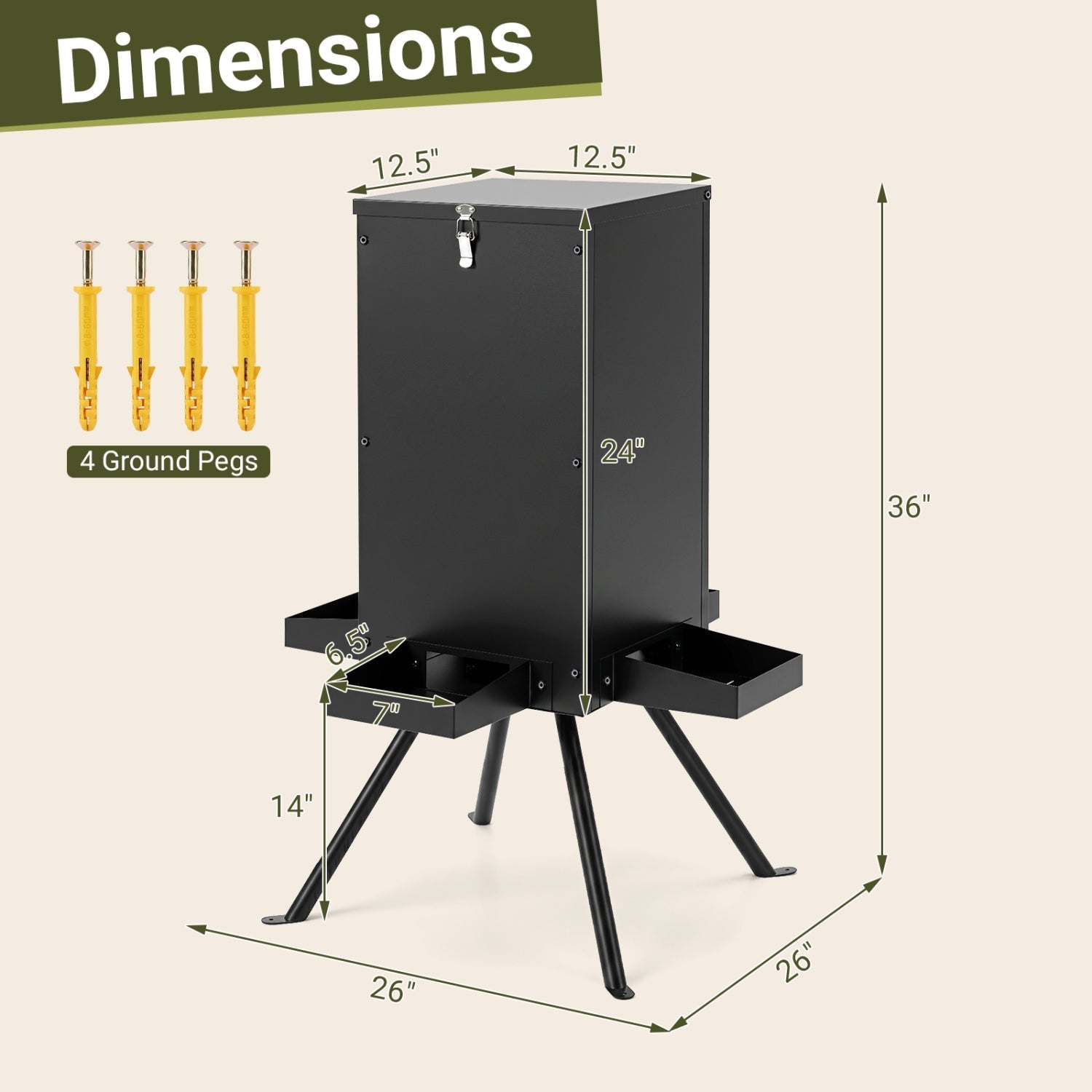 90LB Gravity Deer Feeder with 4 Feeding Trays and Stand
