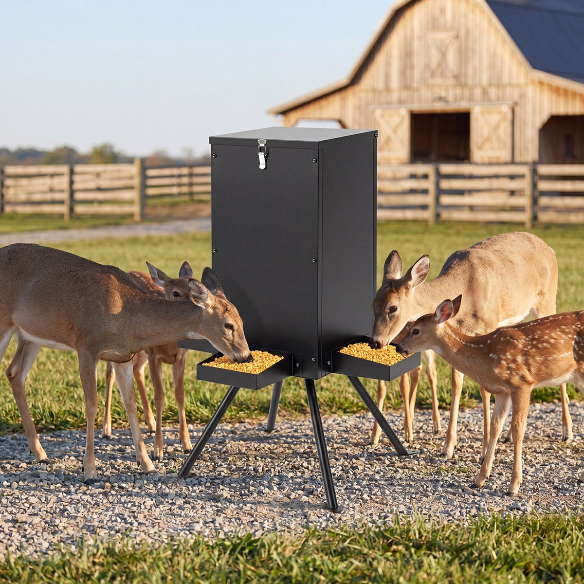 90LB Gravity Deer Feeder with 4 Feeding Trays and Stand