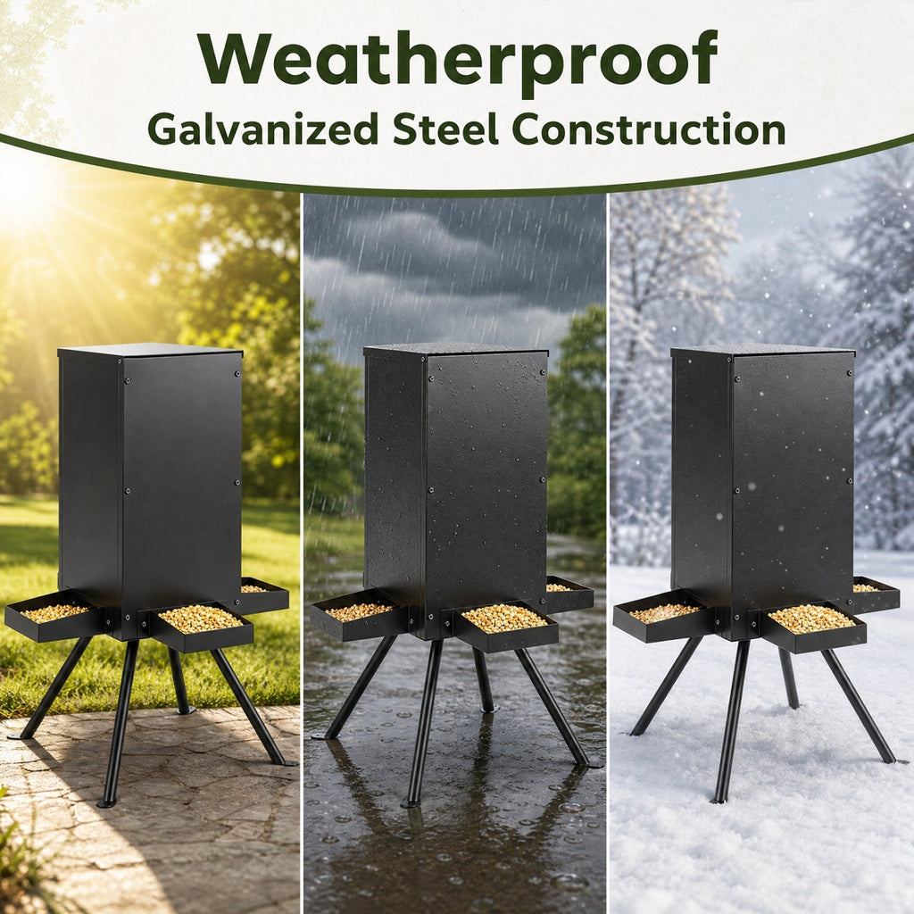 90LB Gravity Deer Feeder with 4 Feeding Trays and Stand