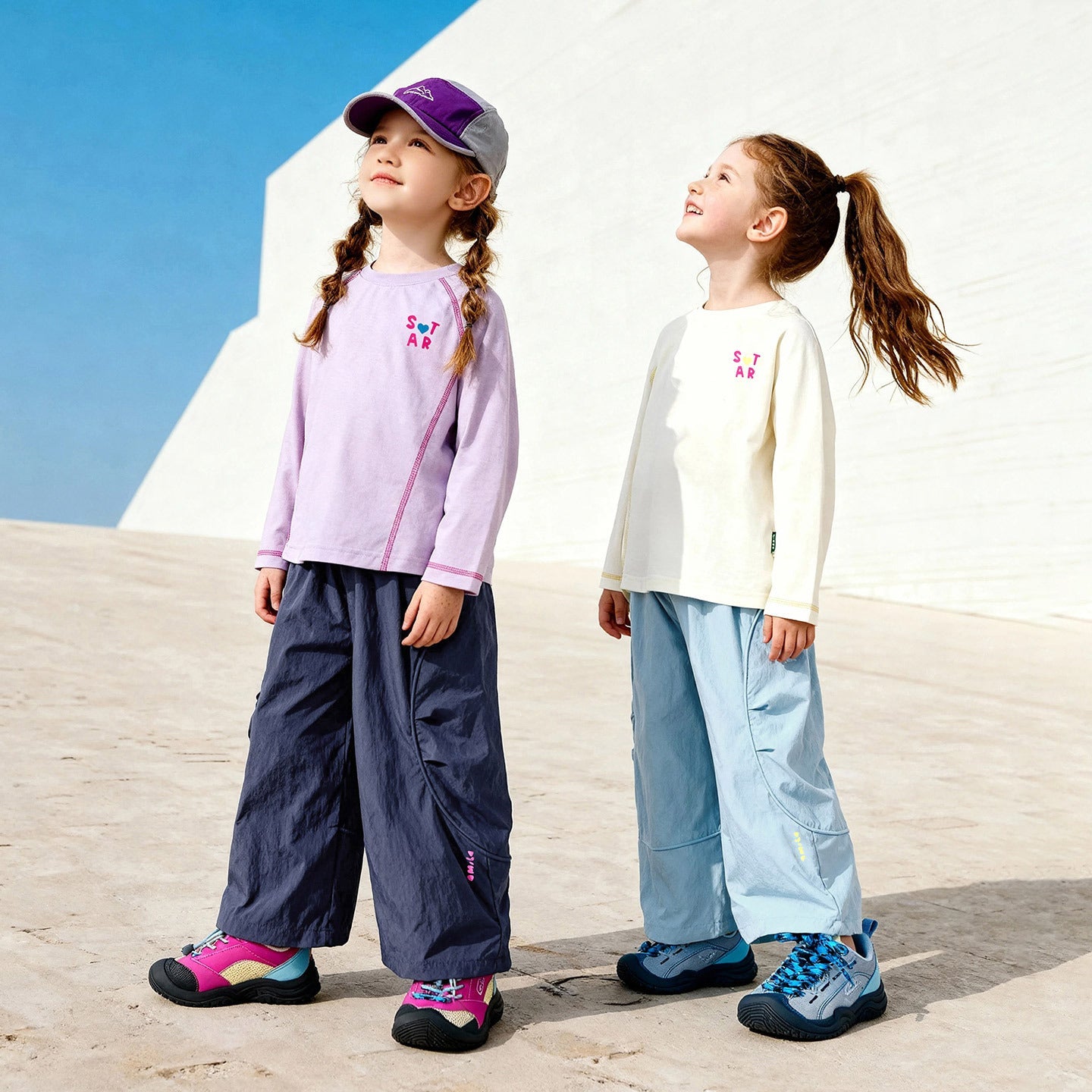 Kids Solid-Color Loose-Fit Wide-Leg Cropped Pants