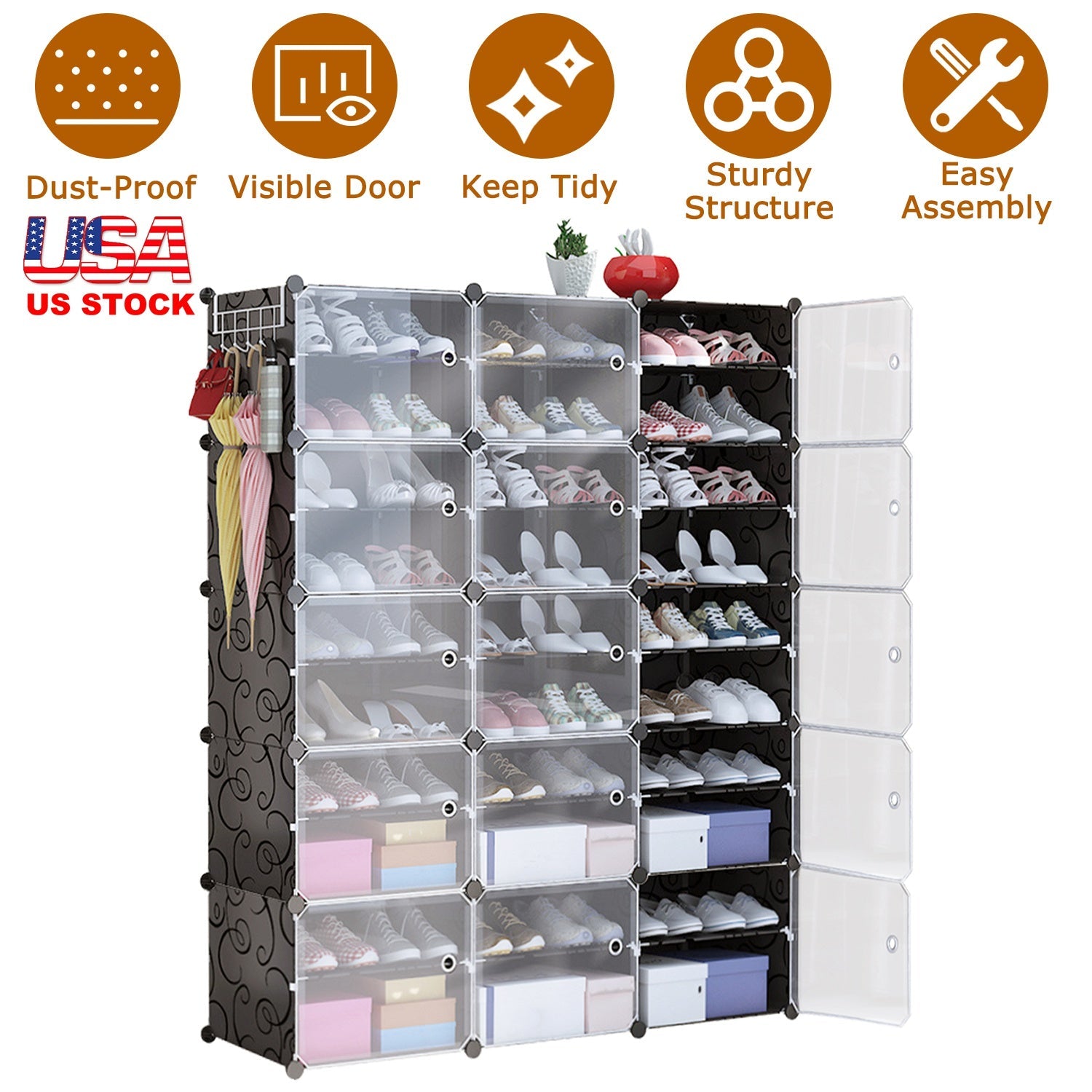 Shoe Rack Organizer: 10-Tier 3-Row Stackable Cabinet