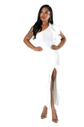2 PC Ribbed One Shoulder Ruffle Bodysuit & Matching Skirt