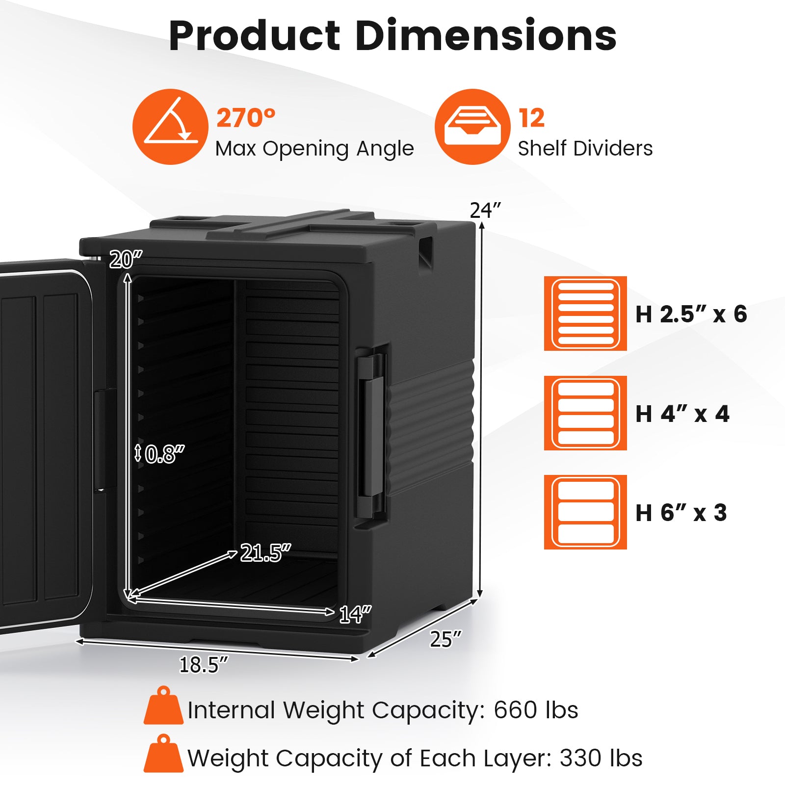 91 Qt Insulated Food Pan Carrier with Door Shafts-Black