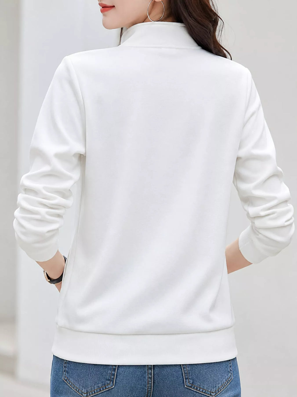 Full Size Stand-Collar Zip-Up Sweatshirt Plus Size