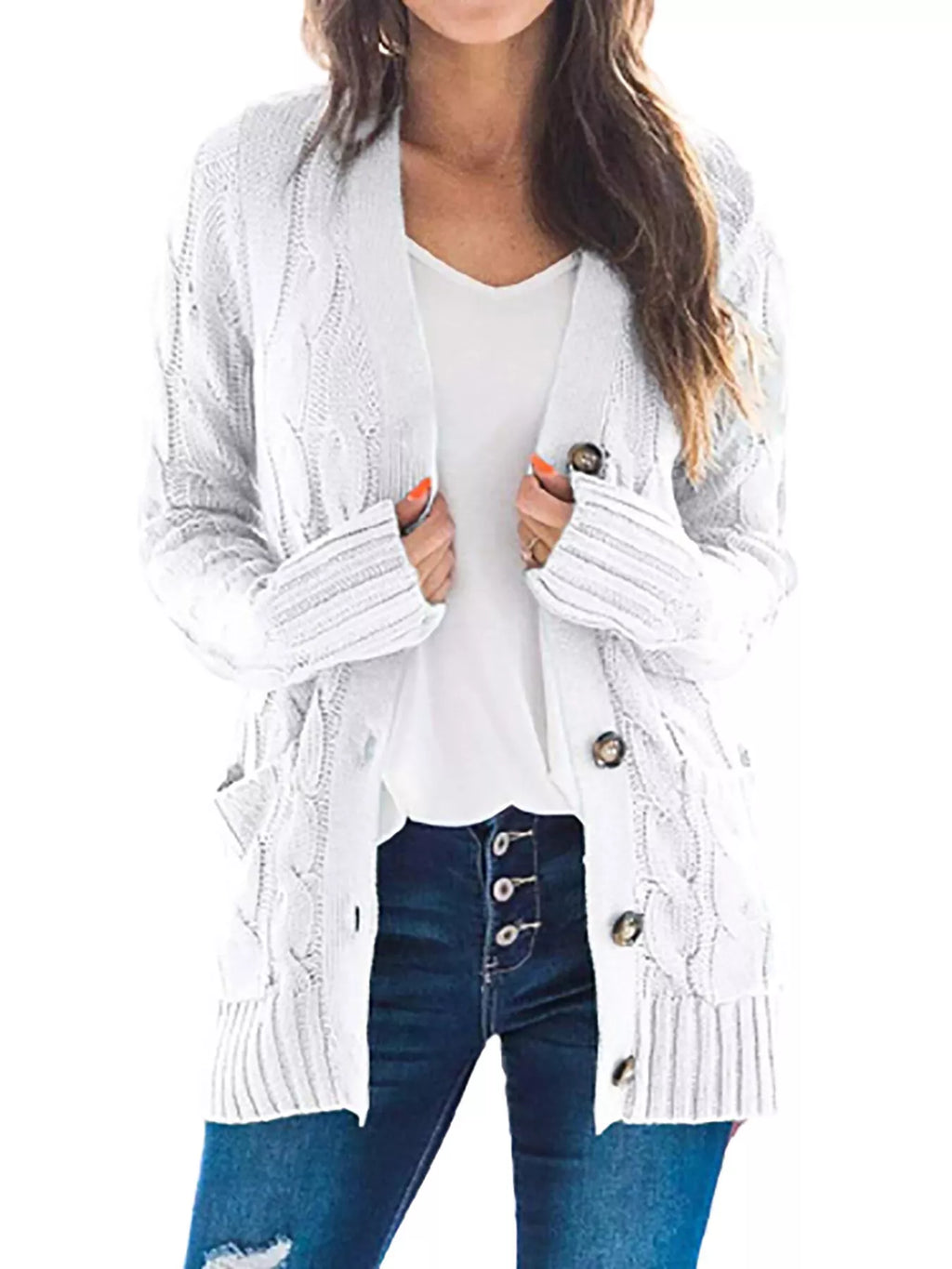 Full Size Chunky Cable Knit Button-Down Cardigan Plus Size