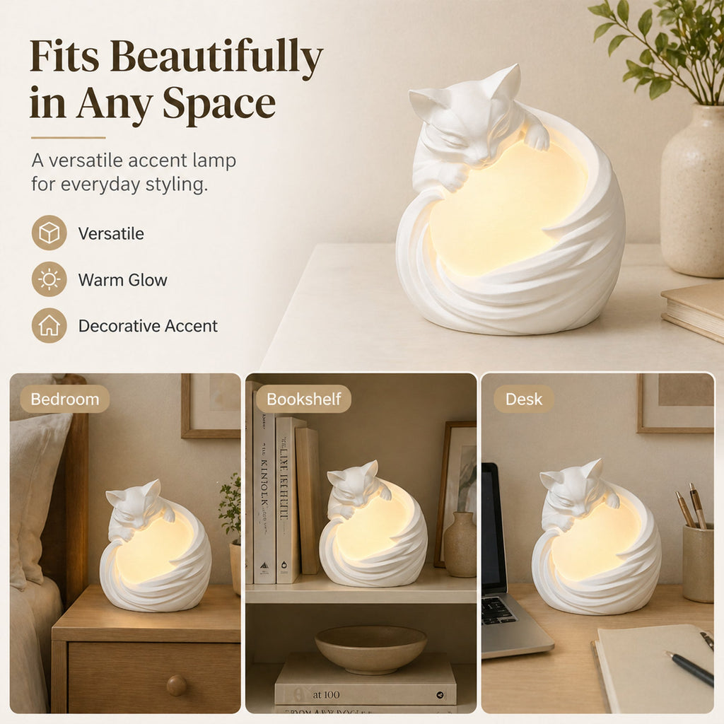 3D Printed Cat Ambient Table Lamp, Warm Glow Decorative Night Light, Cute Sculptural Desk Lamp For Bedroom, Bookshelf And Home Decor
