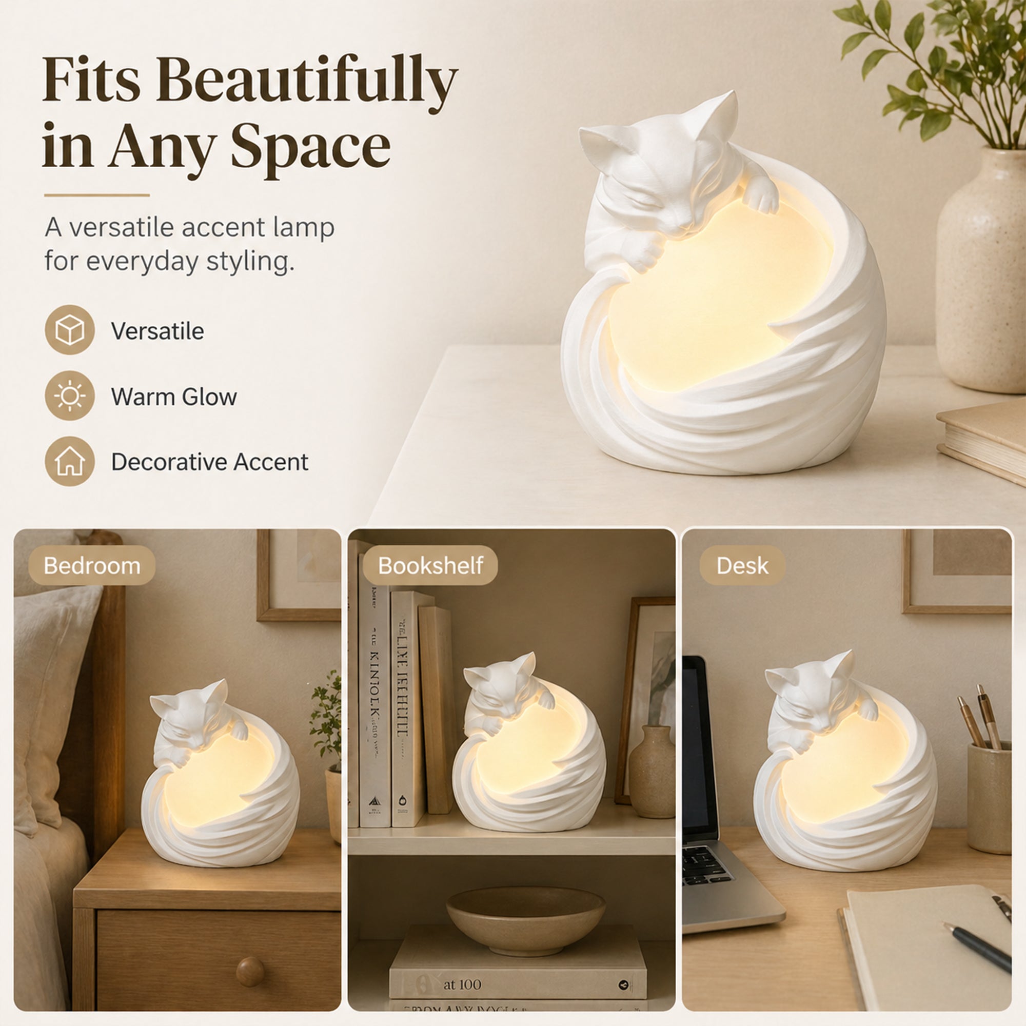 3D Printed Cat Ambient Table Lamp, Warm Glow Decorative Night Light, Cute Sculptural Desk Lamp For Bedroom, Bookshelf And Home Decor
