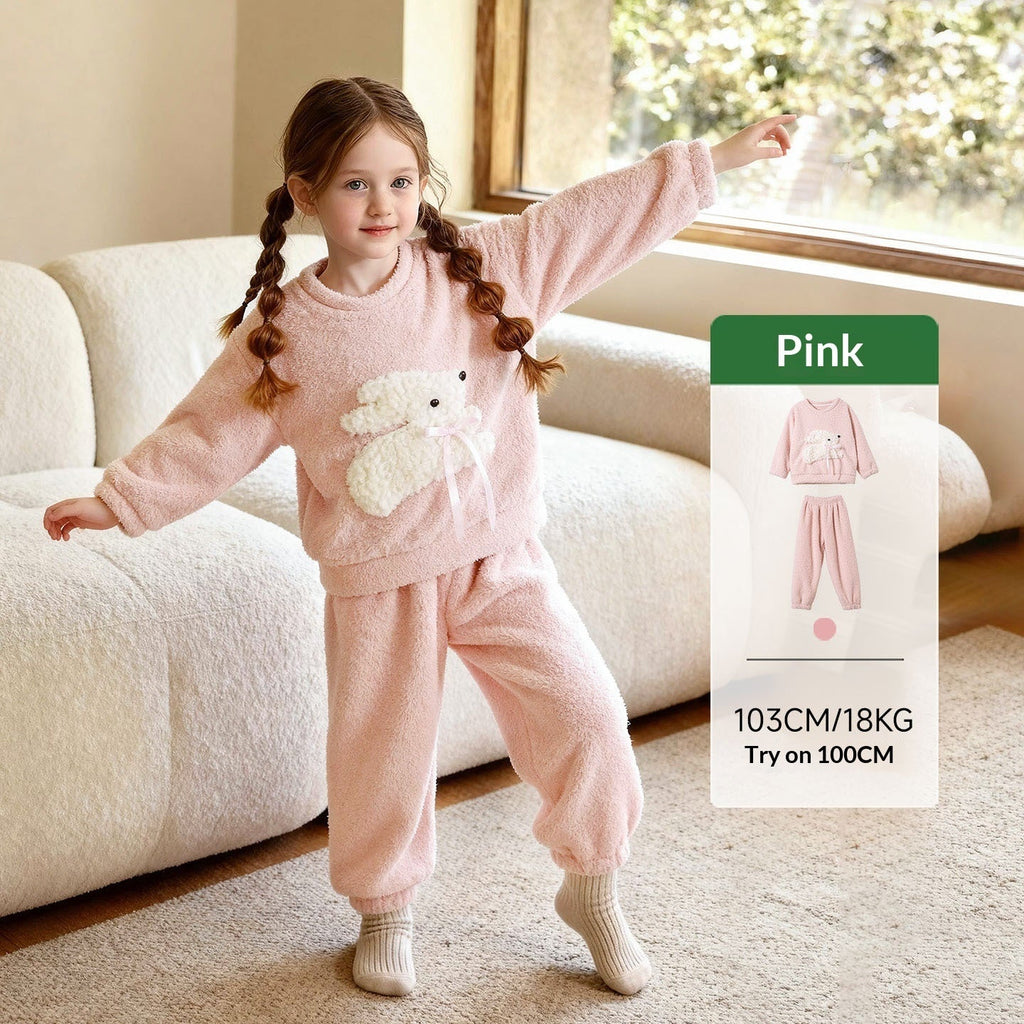 Cute-style Plush Thickened Warm Pajama And Loungewear Set For Little Girls