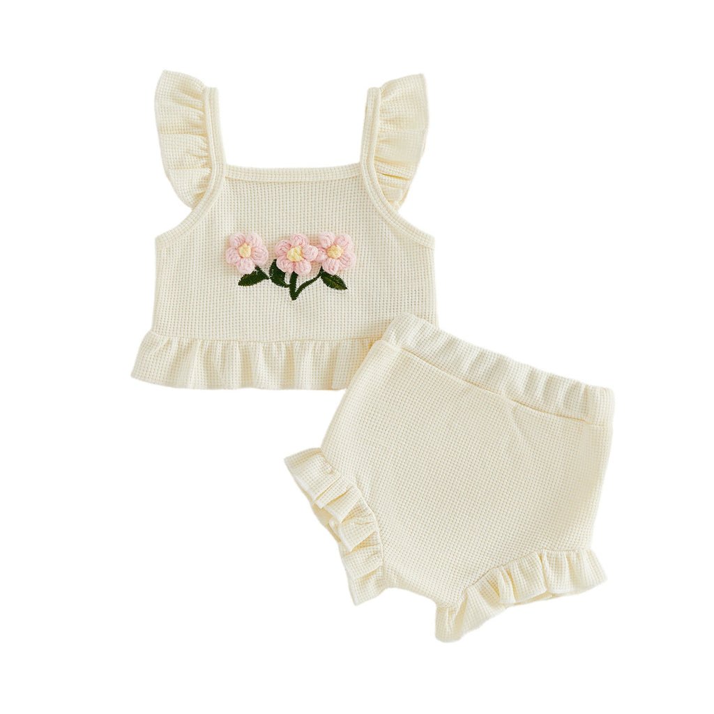 Three-dimensional Flower Top And Pants Set