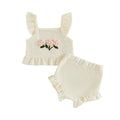 Three-dimensional Flower Top And Pants Set