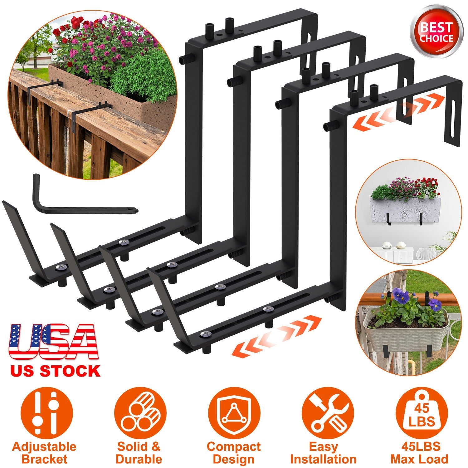 Adjustable Planter Box Brackets for Windowsills
