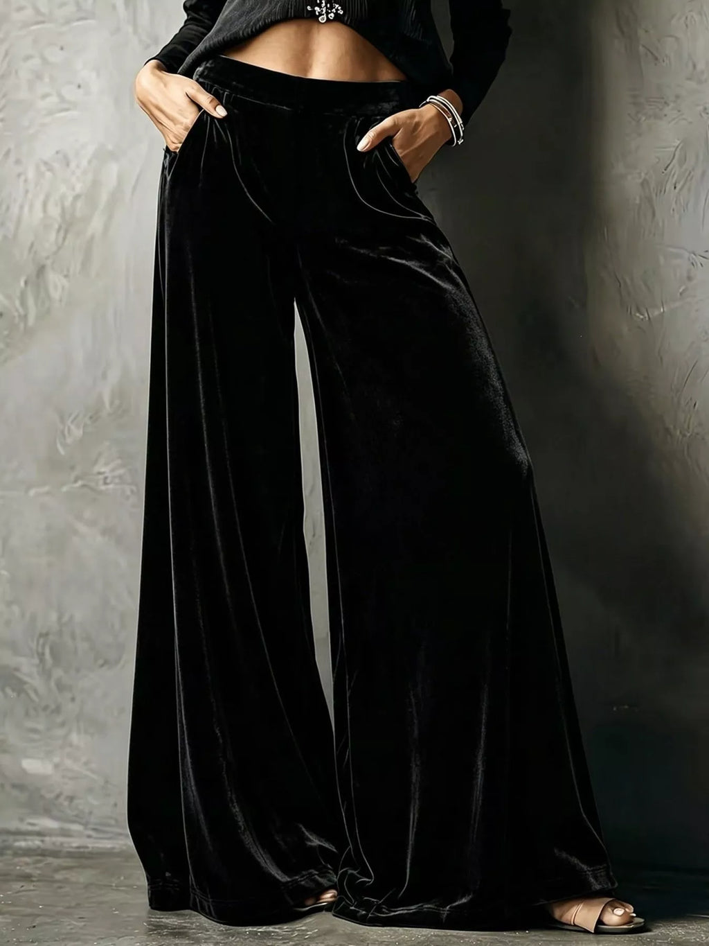 Full Size High-Waisted Wide-Leg Velvet Pants Plus Size