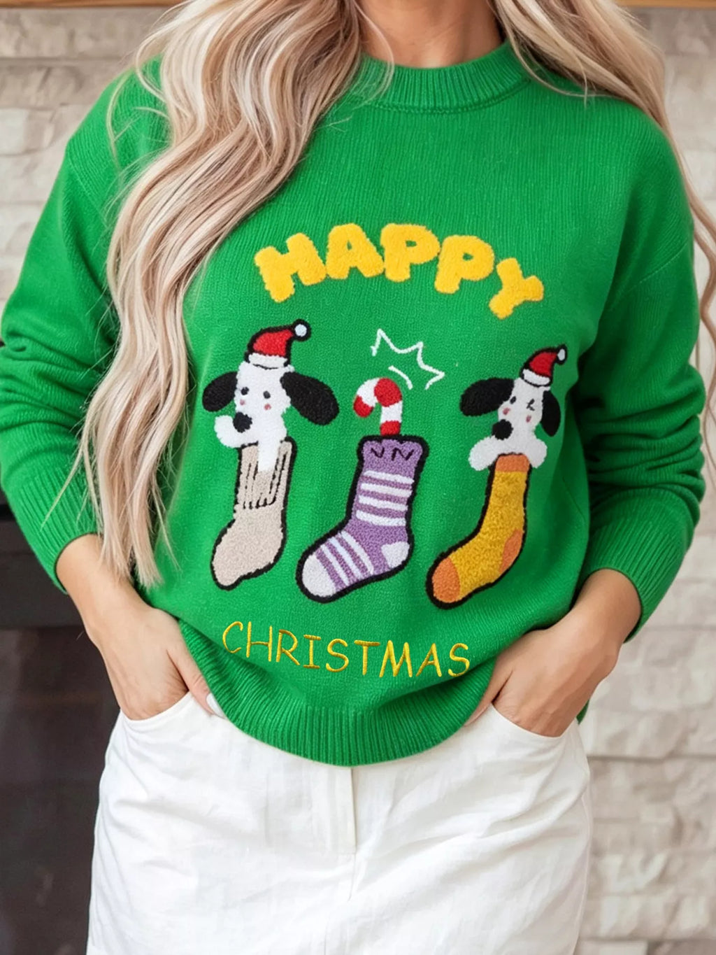 Abstract Patch Embroidery Christmas Pullover Sweater