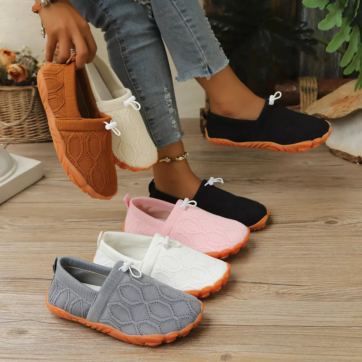 Round Toe Drawstring Slip-Ons