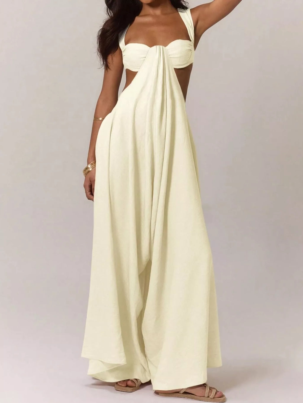 Backless Wide-Leg Jumpsuit with Cut-out Detail