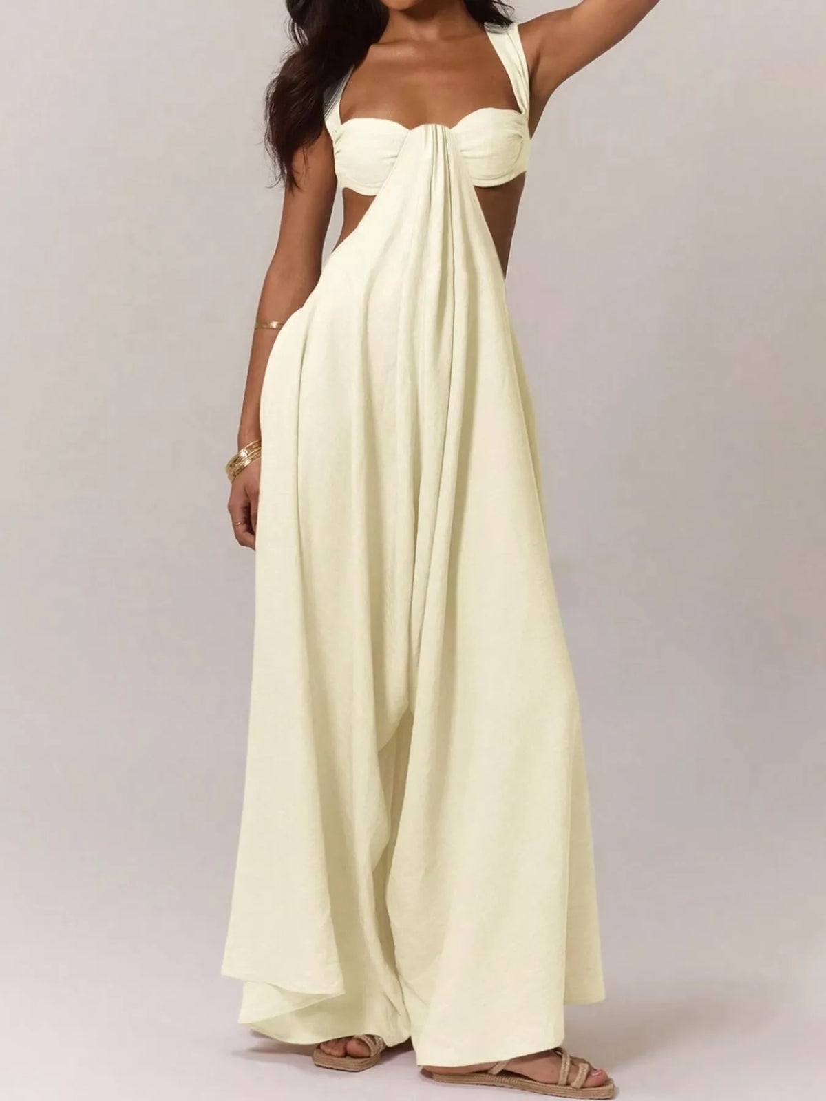 Backless Wide-Leg Jumpsuit with Cut-out Detail