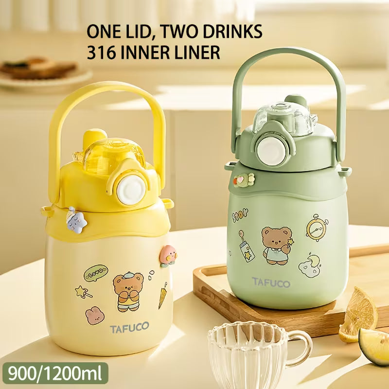 Large Belly Kawaii Insulated Vacuum Water Bottle with Strap