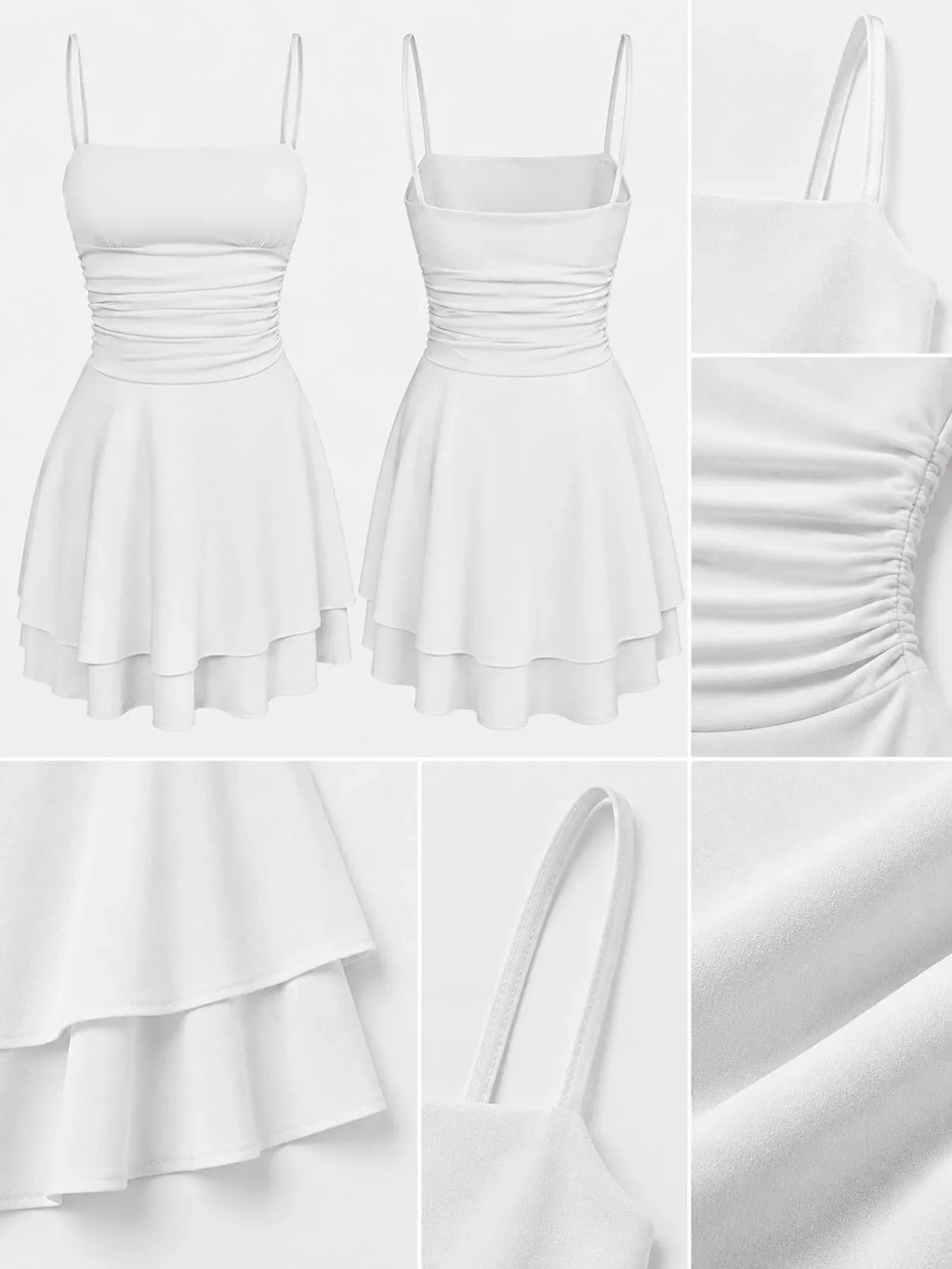 Ruched Spaghetti Strap Layered Mini Dress