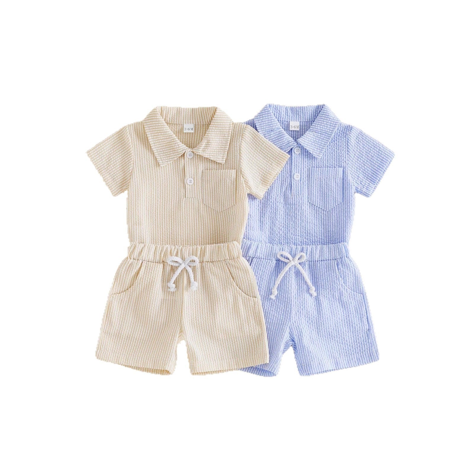 Simple And Casual Waffle-knit Polo-neck Short-sleeve Romper And Shorts Set