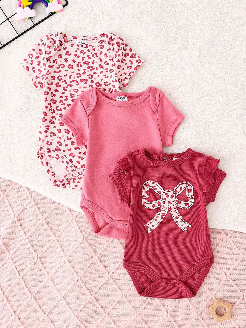 Infant And Toddler Cartoon Embroidered Romper Set Newborn Three-Piece Kit