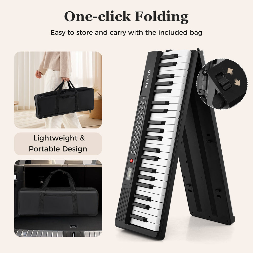 88 Key Foldable Piano Keyboard Portable Semi Weighted Electric Piano-Black
