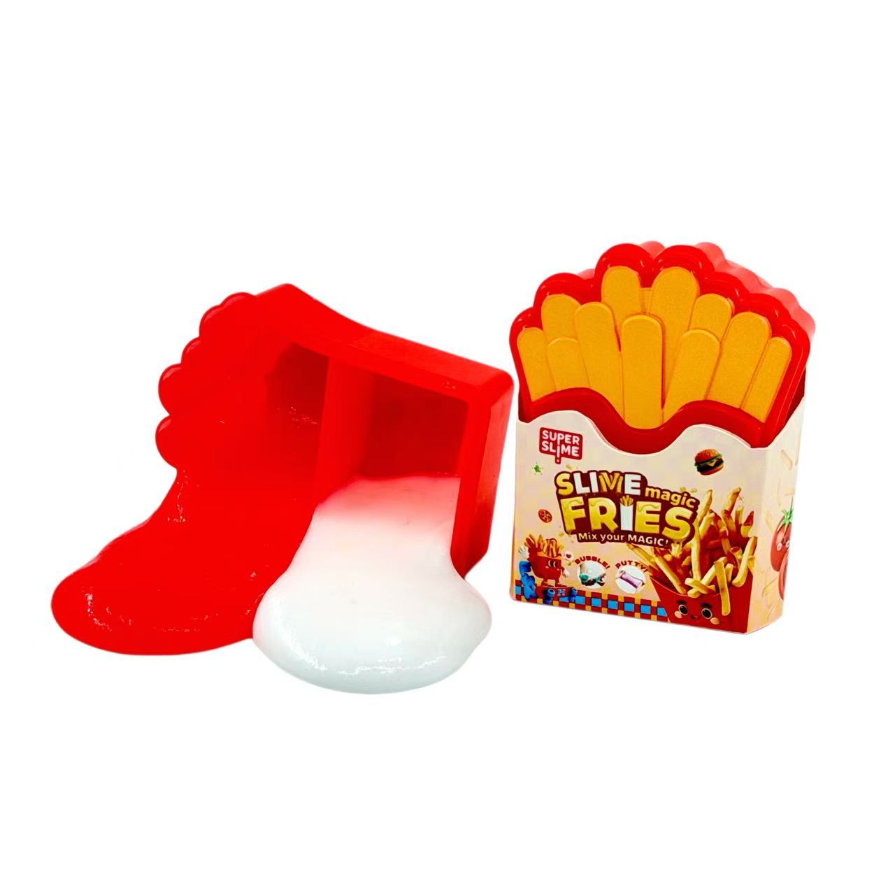 Simulation French Fries Box Crystal Slime Toy, Super Stretchable & Bubbleable, Kids DIY Sensory Stress Relief Fidget Toy