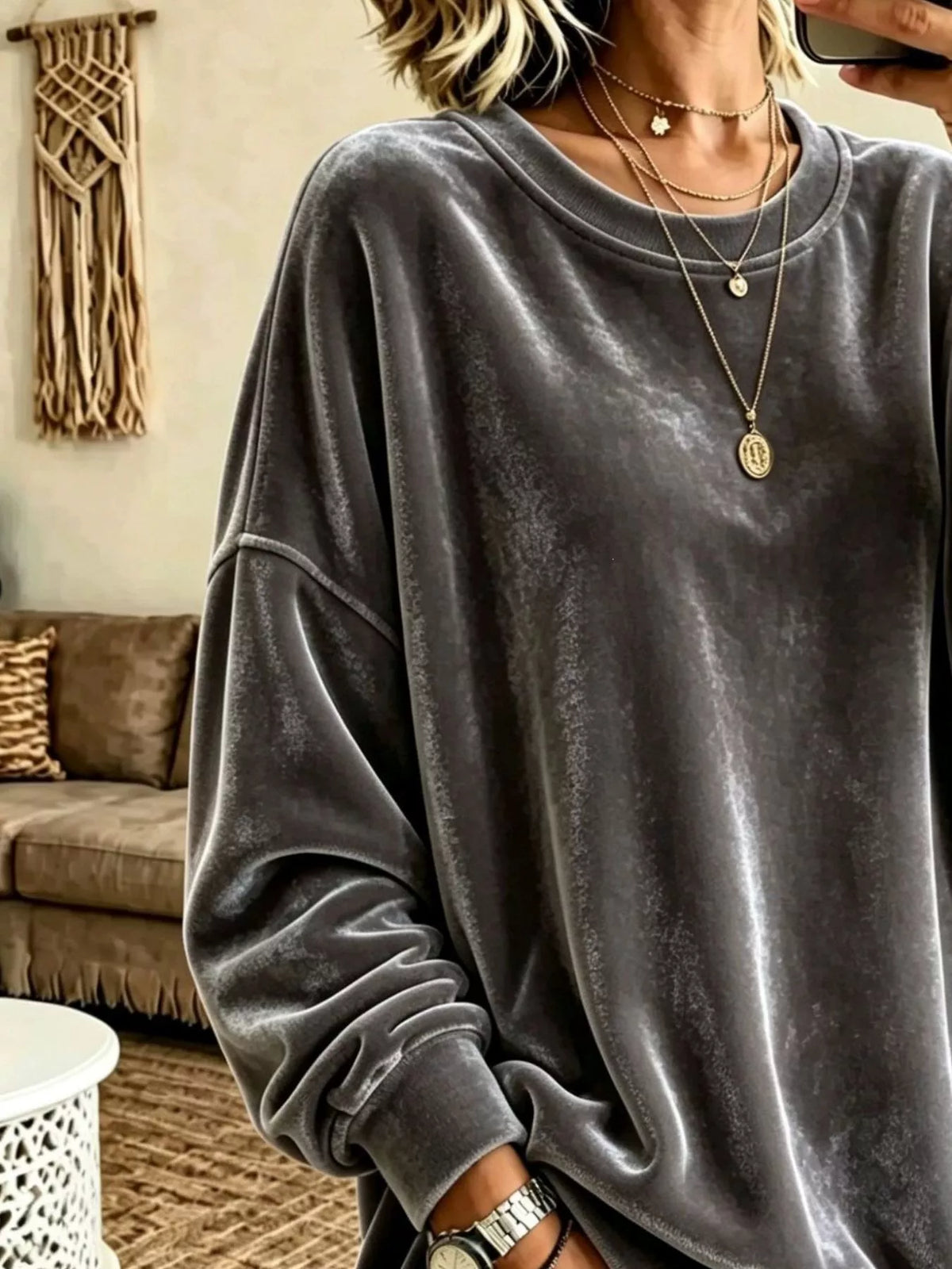 Full Size Solid Color Crew Neck Sweatshirt Plus Size