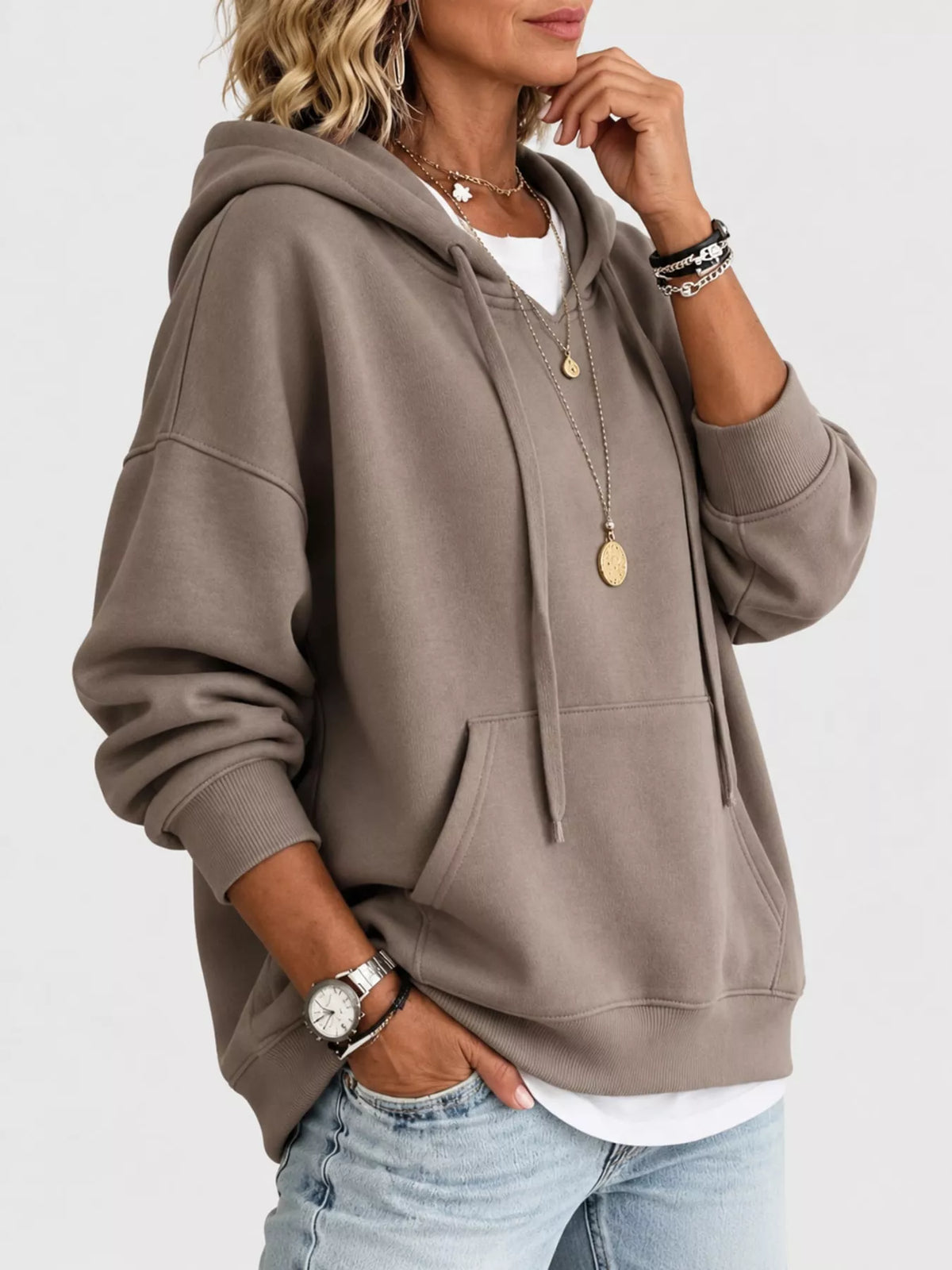 Drawstring Dropped Shoulder Hoodie