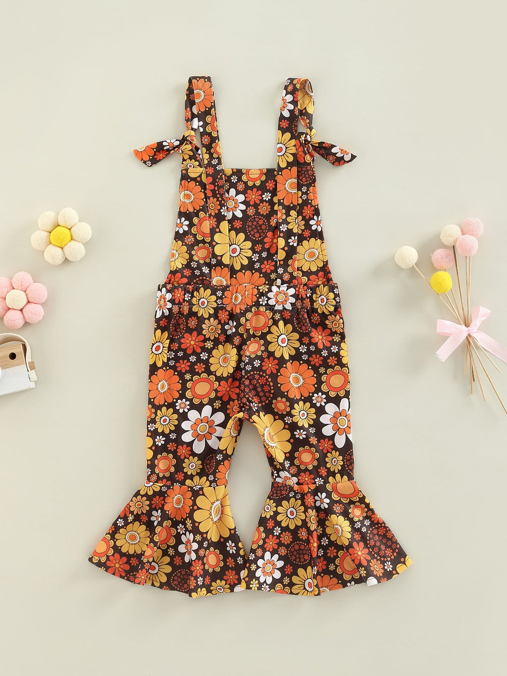 Girls' Floral Print Bell-bottom Pants Jumpsuit
