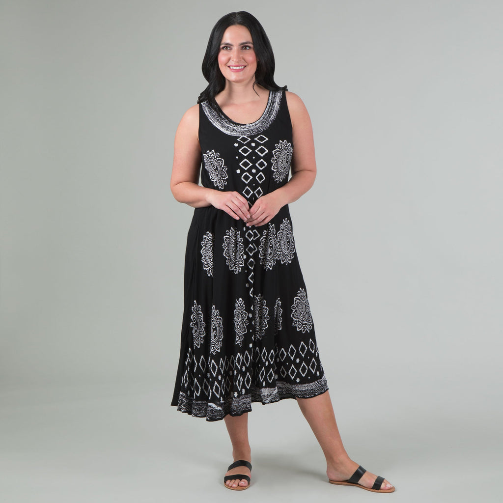 Black & White Print Sleeveless Midi Dress