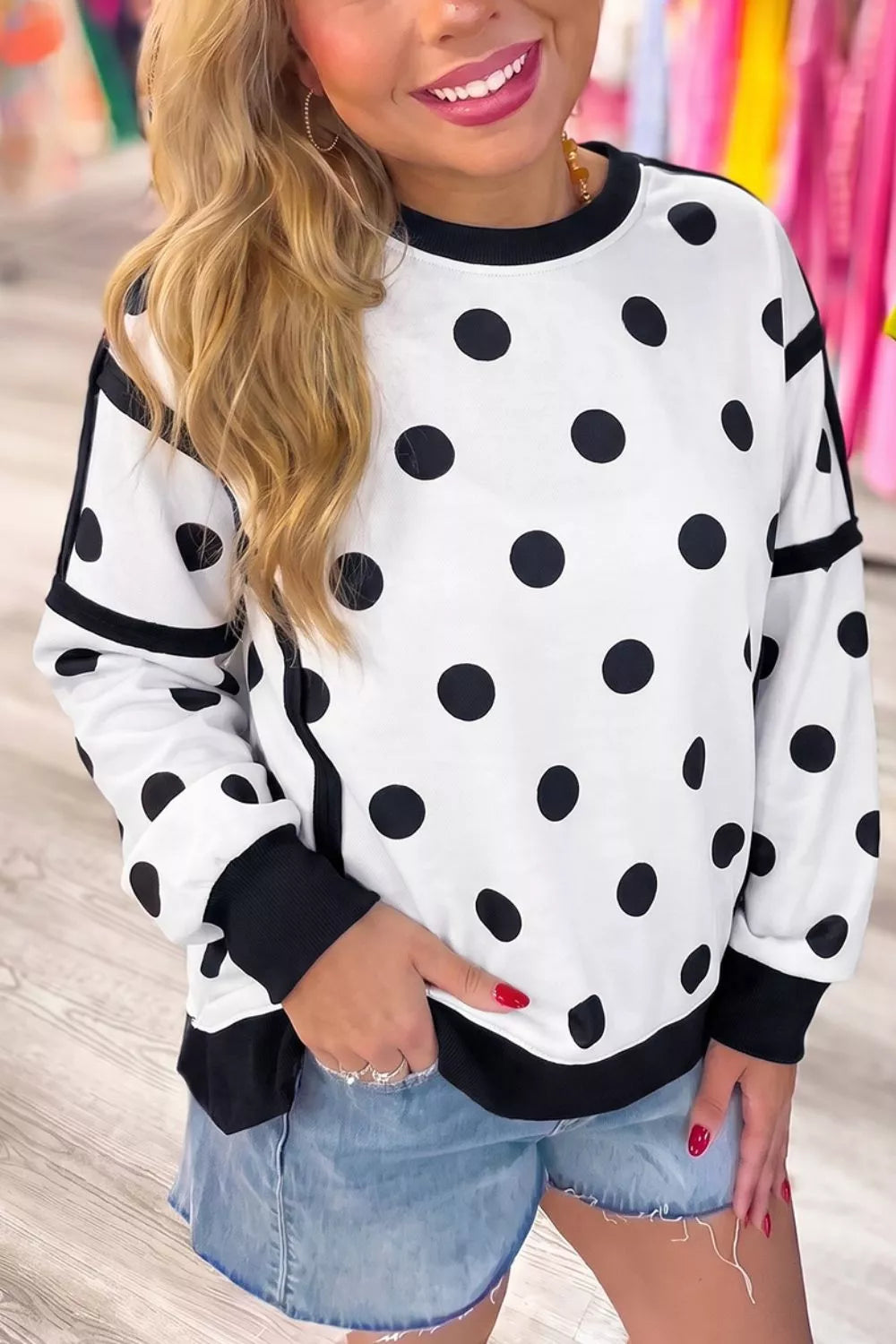 Polka Dot Crew Neck Sweatshirt