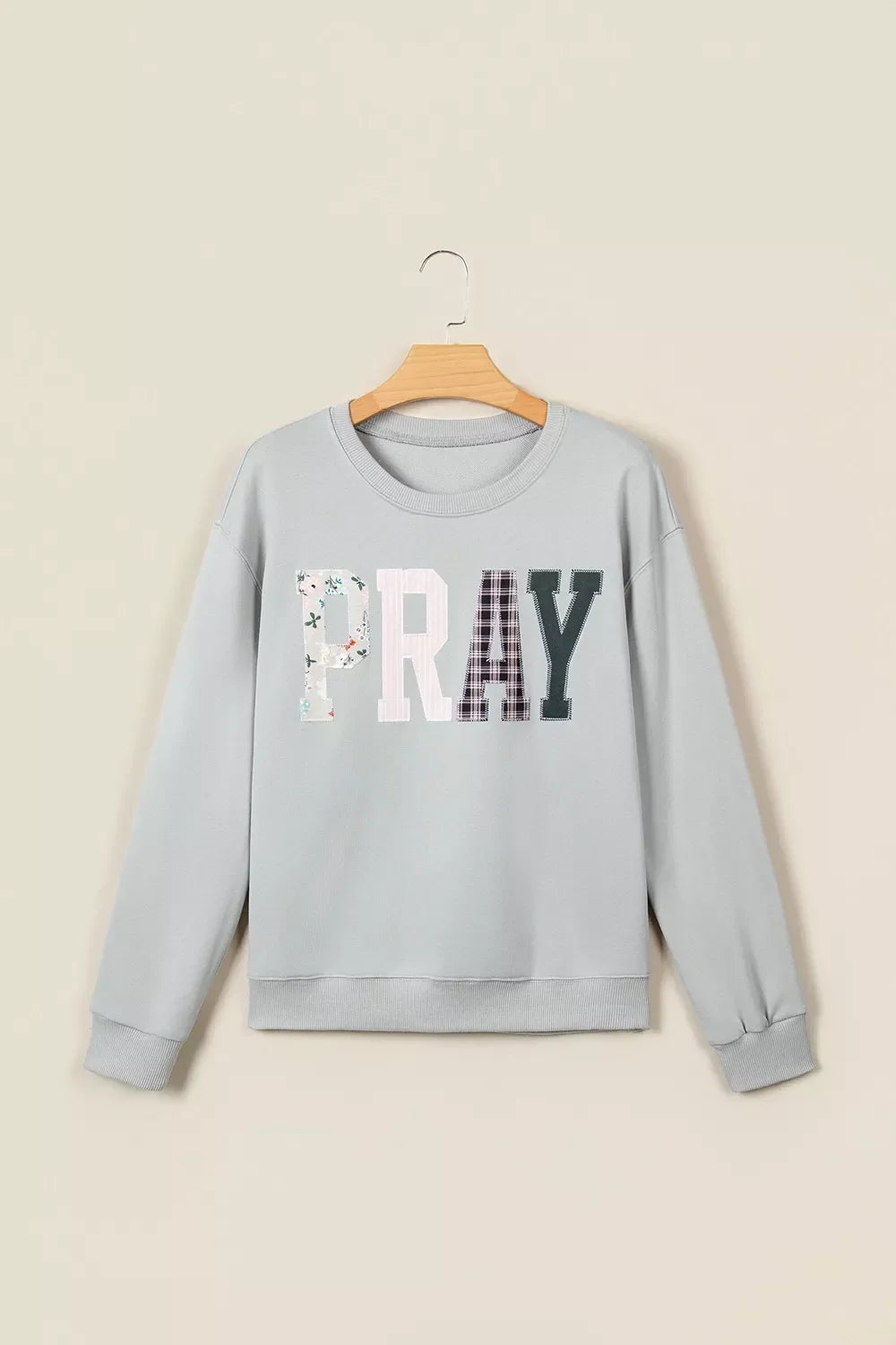 Floral Buffalo Plaid Striped Embroidered Patch Western Pullover Sweatshirt