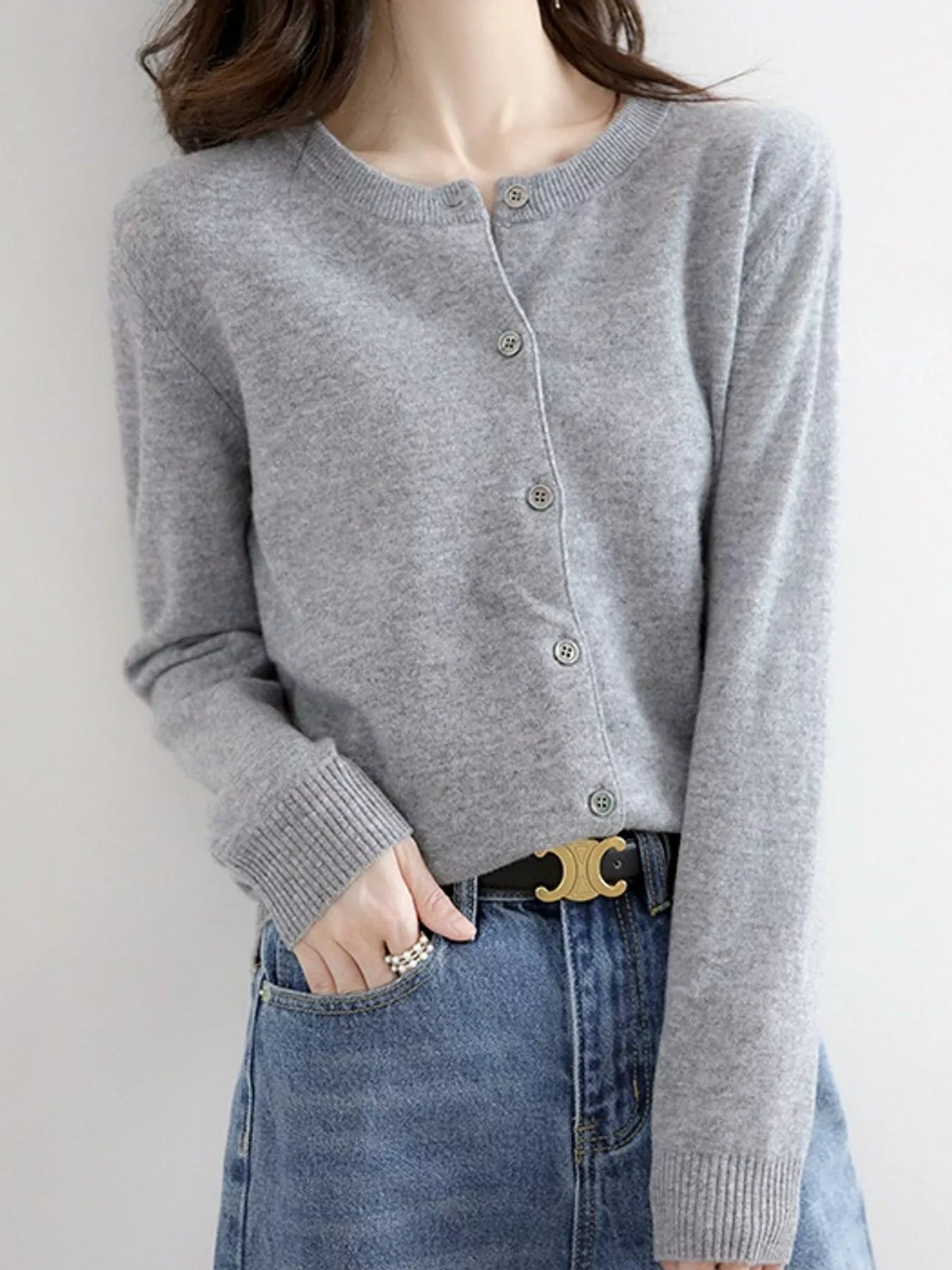 Crew-Neck Button-Down Cardigan