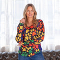 Colorful Paw Print Long Sleeve V-Neck Top