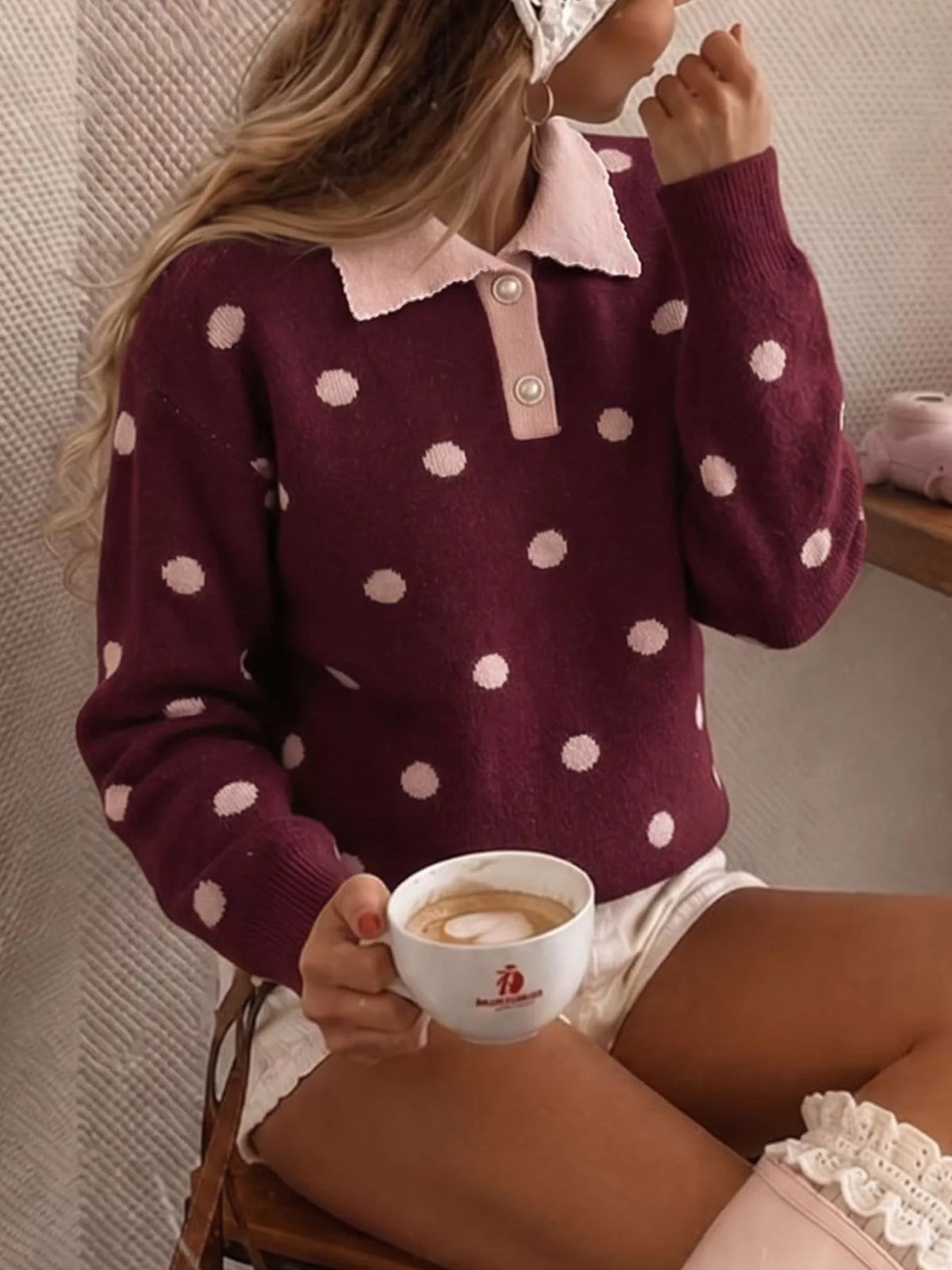 Polka Dot Collared Sweater