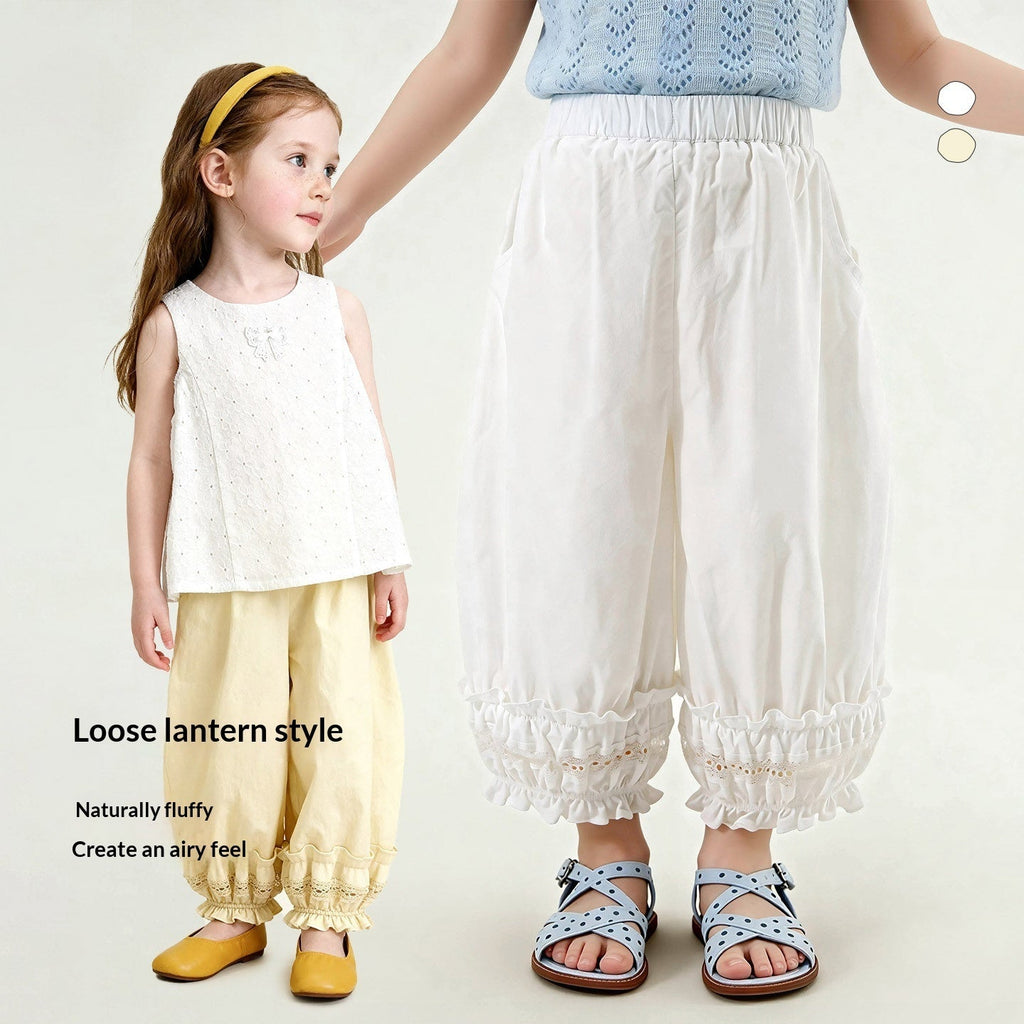 Kids Casual Pants Double-layered Lace-trimmed Ruffle Bloomers