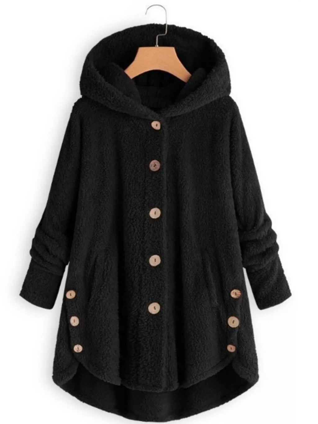 Full Size Fleece Button-Down Hooded Outerwear Plus Size