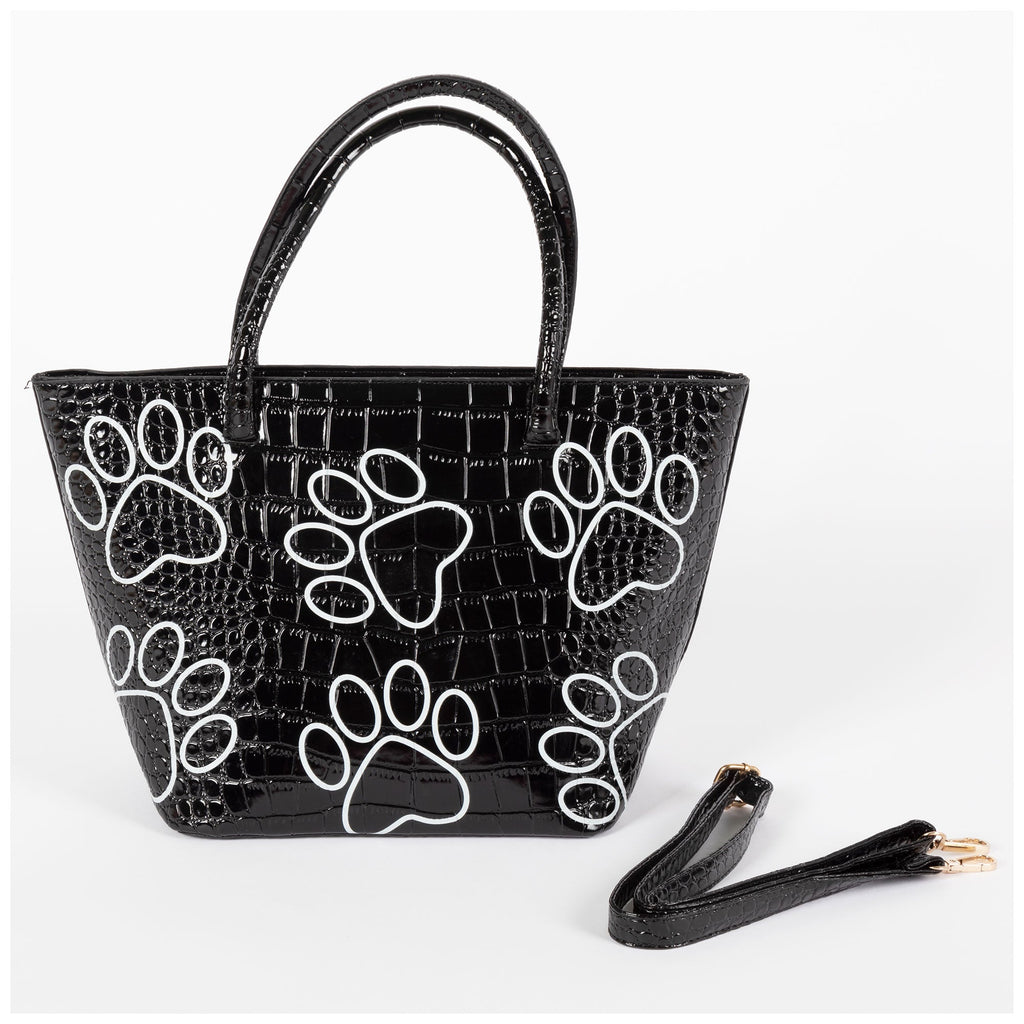 Patterned Paw Faux Leather Handbag