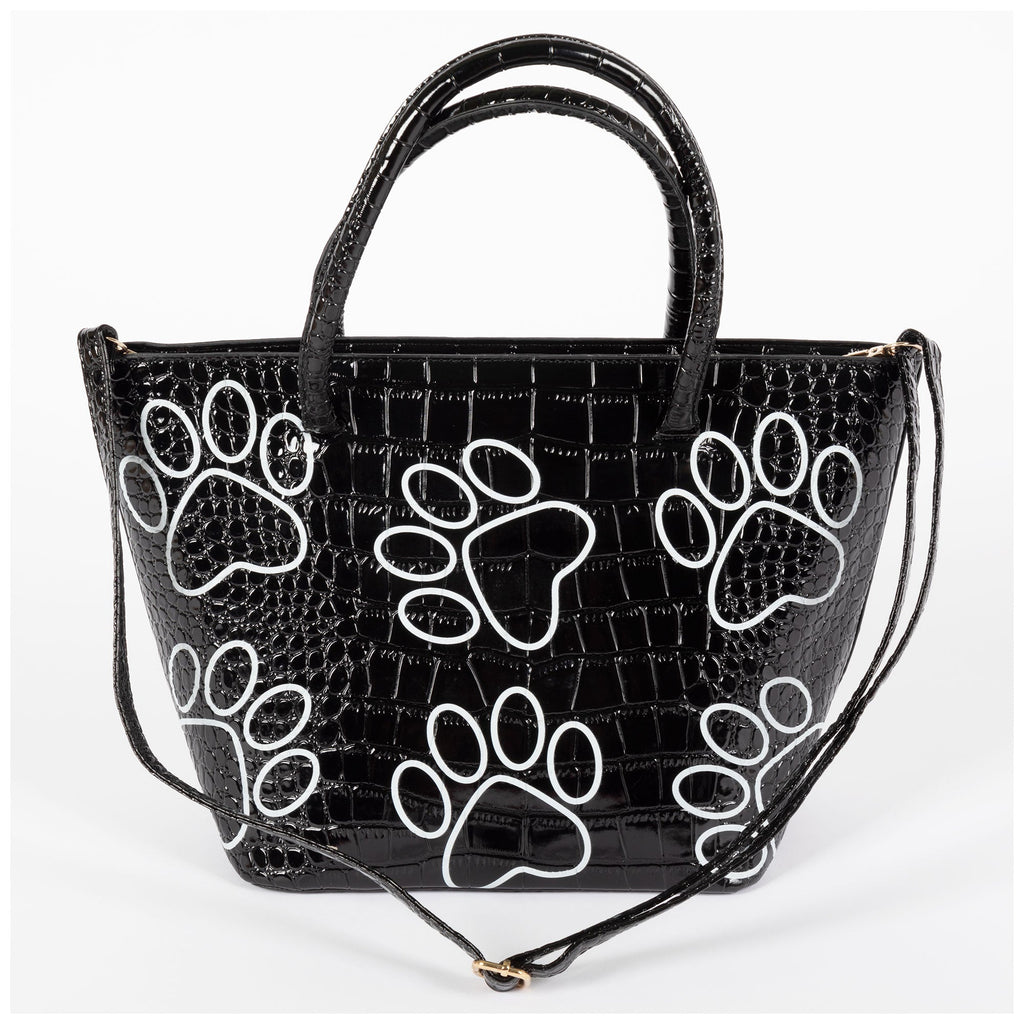 Patterned Paw Faux Leather Handbag