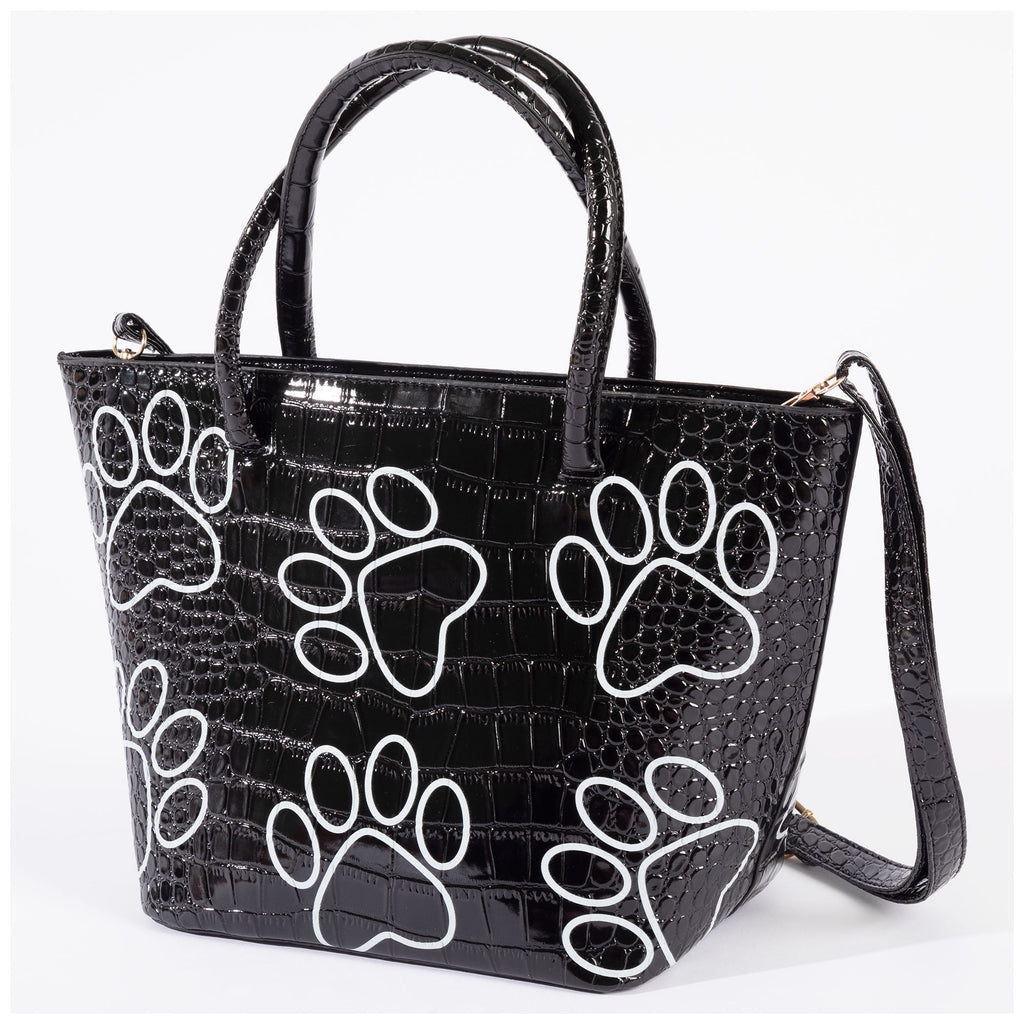 Patterned Paw Faux Leather Handbag