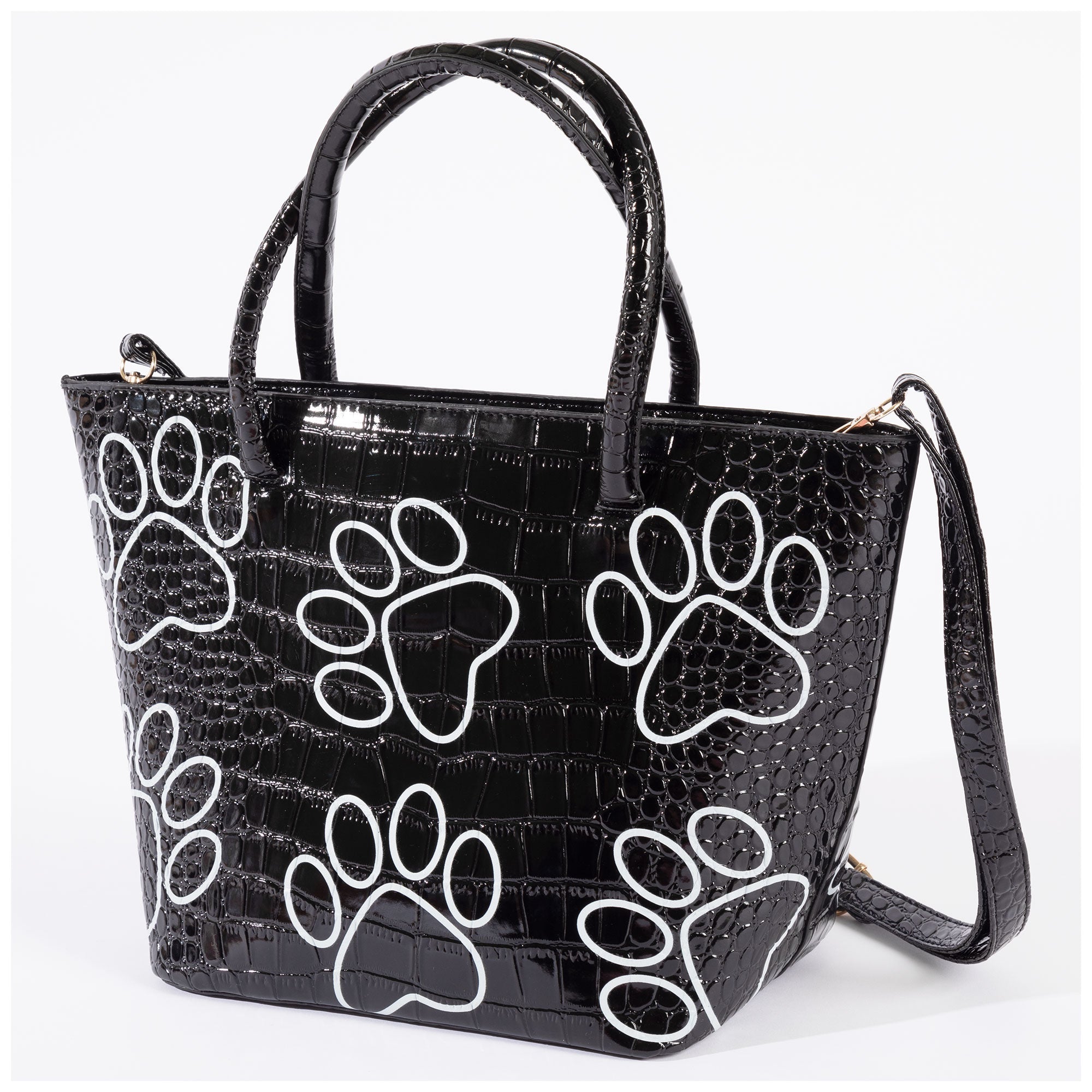 Patterned Paw Faux Leather Handbag