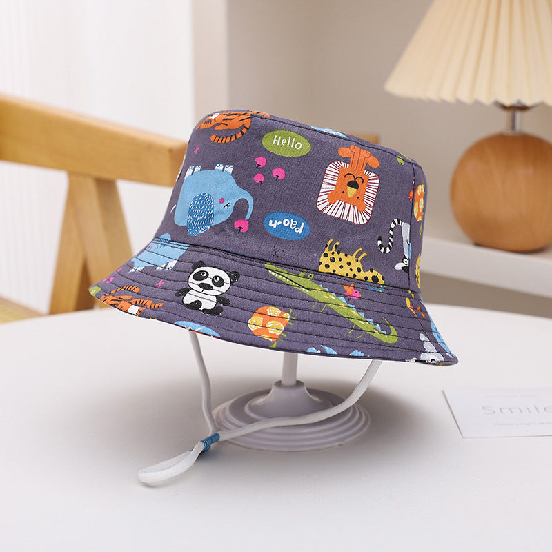 Printed Bucket Hat Cute Car Dinosaur Summer Beach Pure Cotton Fisherman Hat For Babies
