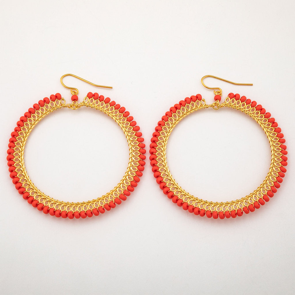 Beaded Gold-Plated Circle Earrings