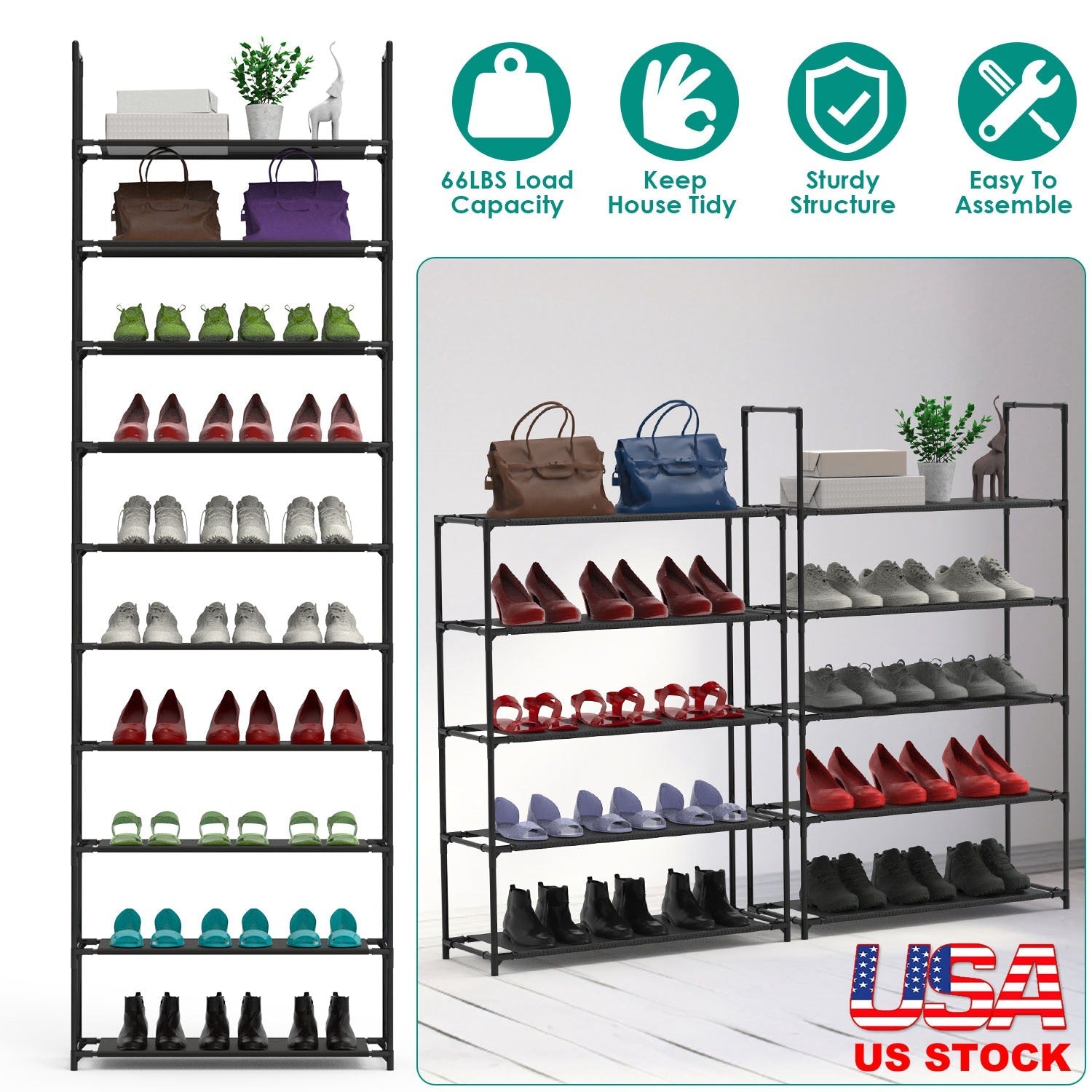 10-Tier Shoe Rack Organizer for Hallways and Closets