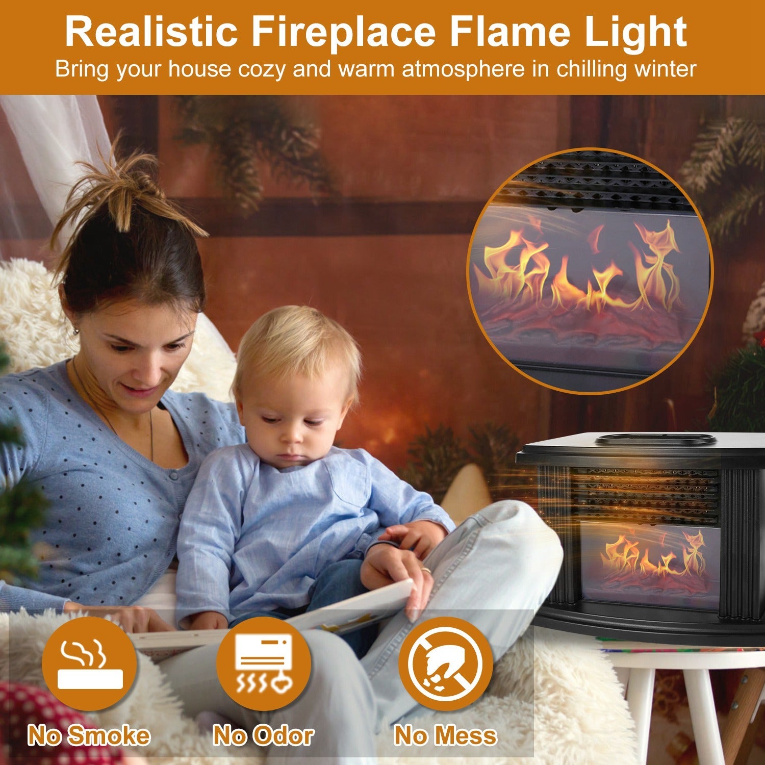 Electric Fireplace Heater with Remote Control