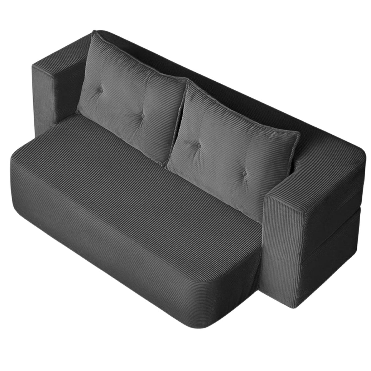 Corduroy Convertible Sofa Bed with High-Density Foam Mattress - Dark Grey or Dark Green