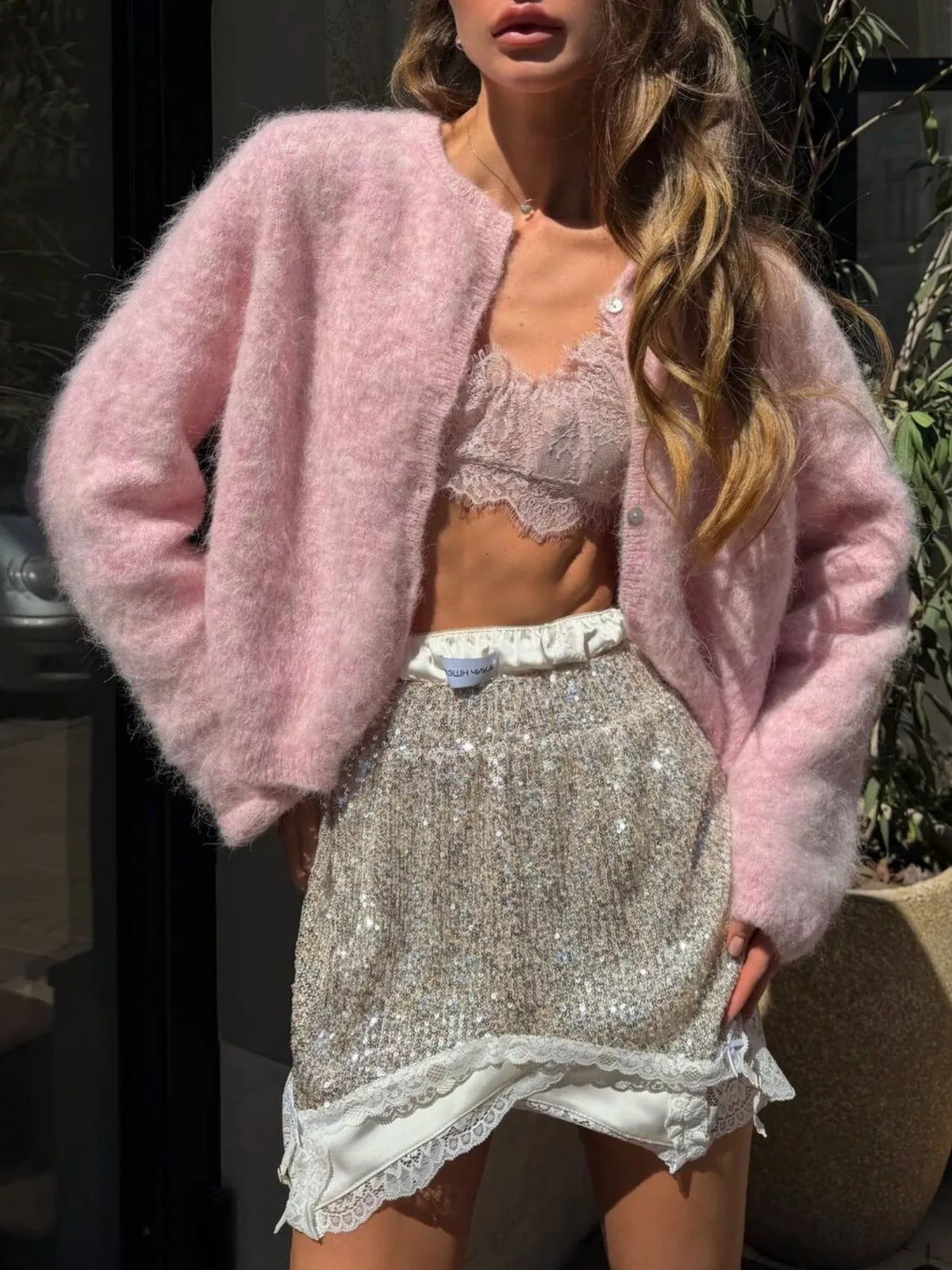 Fuzzy Knit Button-Down Cardigan